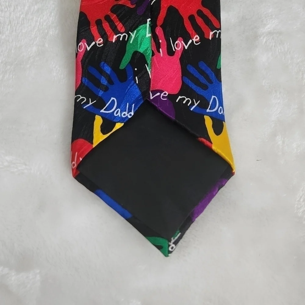 RM Style Ralph Marlin Black Silk Vintage 1996 I Love My Daddy Hands Necktie Tie